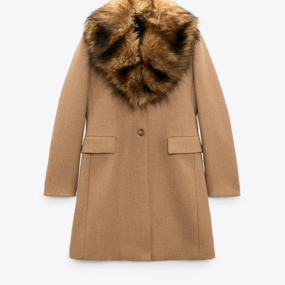 NEW ZARA REMOVABLE FAUX FUR COLLAR COAT TAUPE BROWN - REF. 2179/289 - Picture 9 of 12